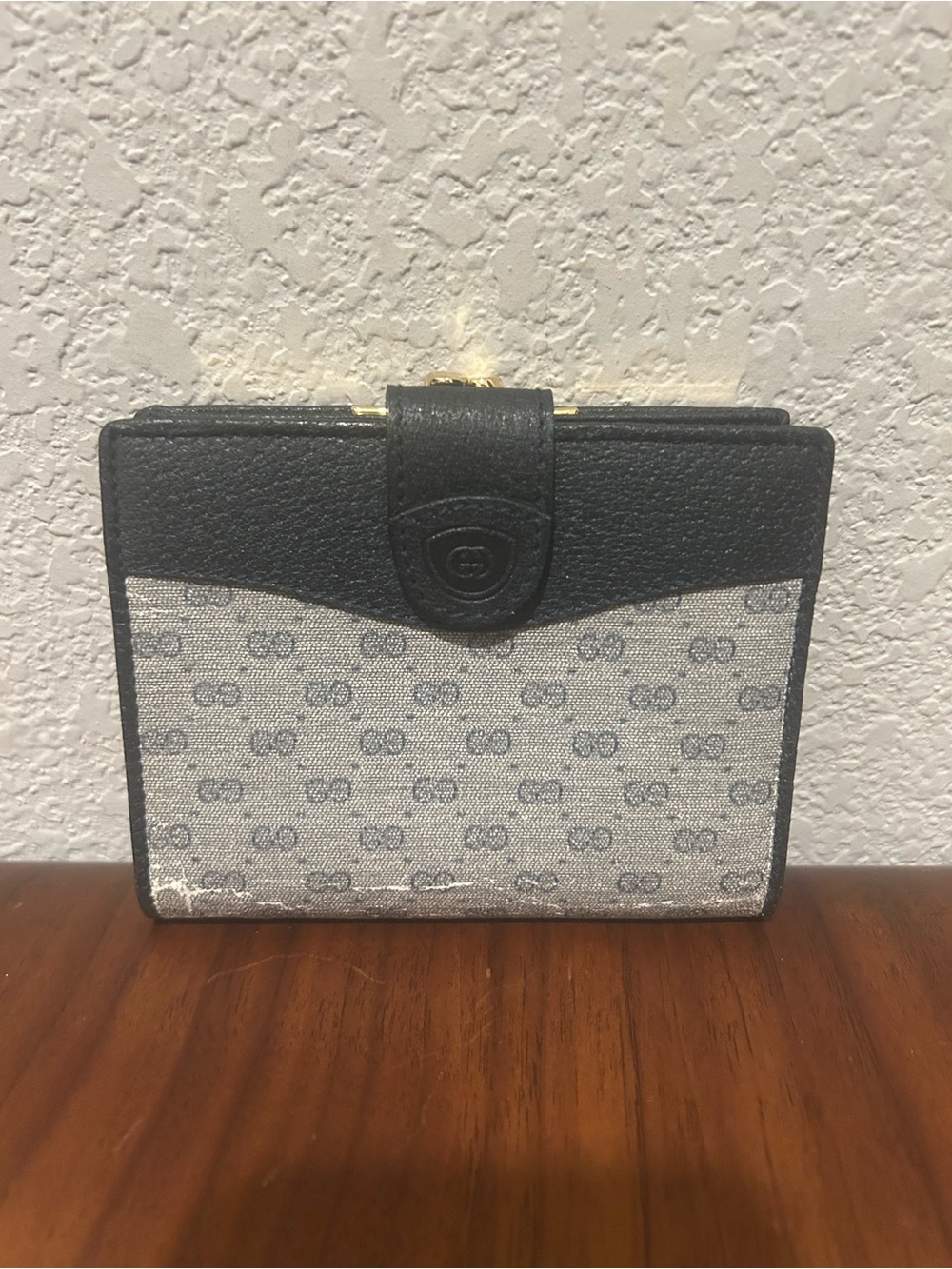 Gucci Navy and Gray Monogram Bifold Wallet